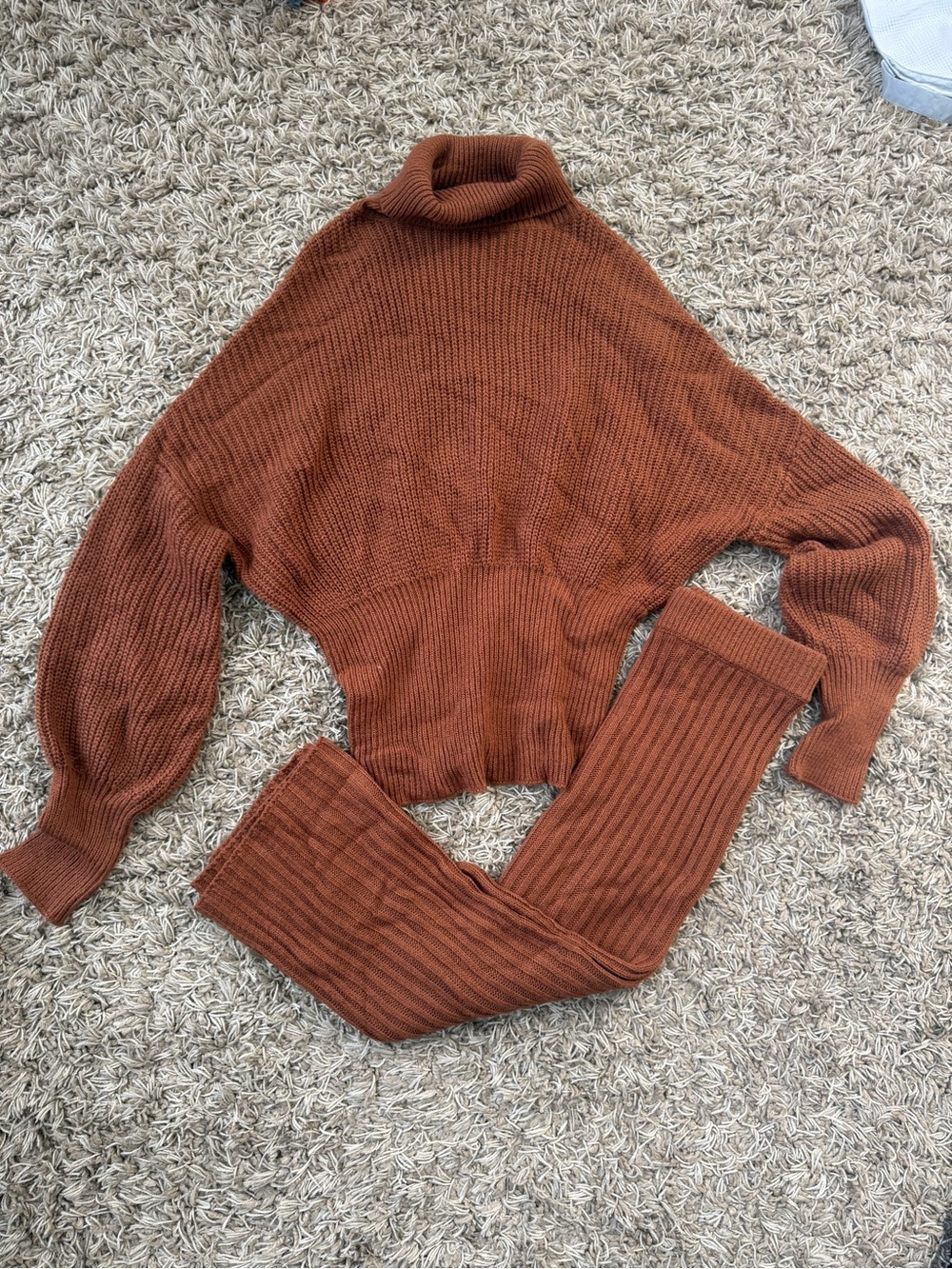 Fashion Nova Rust Knit Turtleneck Sweater & Skirt Set